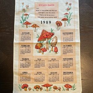 Vintage 1989 Mushrooms Calendar Cotton Tea Towel